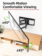 USX Mount Full Motion TV Wall Mount for Most 42-90 inch Flat Screen/LED/4K, TV Mount Bracket Dual Swivel Articulating Tilt 6 Arms, Max 16" Wood Studs, VESA 600x400mm, Holds up to 132lbs