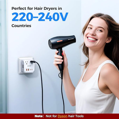 2000W Voltage Converter US to Europe - DOACE 220V to 110V Converter for European Travel, Power Converter Adapter Combo with 2 PD/QC & UK/AU/US/IT/European Travel Plug Adapters for Hair Dryer Phone
