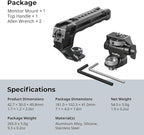 SMALLRIG Top Handle with Monitor Mount Kit, with 3/8"-16 Locating Holes for ARRI, 1/4"-20 Threaded Hole, 5 Built-in Cold Shoe, 360° Swivel and 180° Tilt Adjustable, Anti-Twist Design - 5323