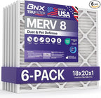 BNX TruFilter 18x20x1 Air Filter MERV 8 (6-Pack) - MADE IN USA – Dust & Pet Defense Electrostatic Pleated Air Conditioner HVAC AC Furnace Filters for Dust, Pet, Mold, Pollen MPR 600 – 700 & FPR 5