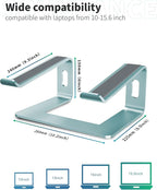SOUNDANCE Laptop Stand, Aluminum Computer Riser, Ergonomic Laptops Elevator for Desk, Metal Holder Compatible with 10 to 15.6 Inches Notebook Computer, Aquamarine