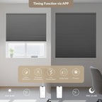 Boolegon No Drill Motorized Cellular Blinds with Remote Motorized Blackout Honeycomb Blinds for Indoor Windows Easy to Install Automatic Cellular Shades for Home,Blackout Light Gray,Custom Size