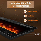 60 inch Ultra-Thin Electric Fireplace Recessed and Wall Mounted with Touch Screen Control Panel/Remote Control- Timer,Realistic 5 Flame - Log & Crystal Hearth Options
