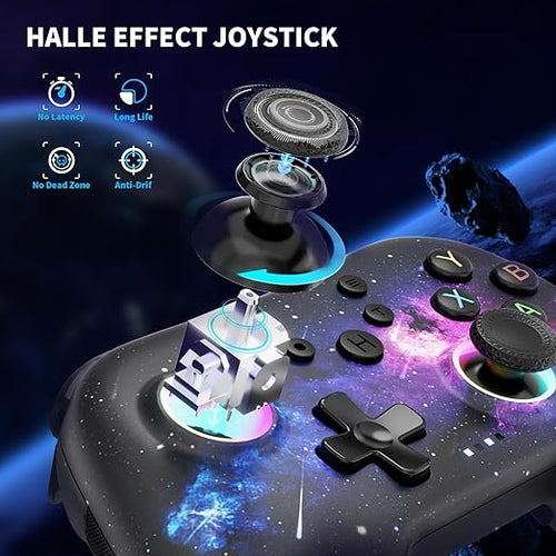 AceGamer Aurora II 2.4G Wireless Bluetooth Controller for PC/Android/Switch/iOS/Switch 2/Steam Deck with Rotary Motors, RGB Hall Effect Joysticks - Upgraded PC Gaming Controller and Back Buttons Lock (Galaxy)