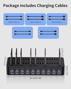 270W Charging Station for Multiple Devices, 20-Port USB Fast Charging Station with Adjustable Dividers & 10 Cables, Multi Device Organizer Charging Dock for iPhone, iPad, Tablets & More