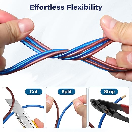HiFind 14/2 Gauge AWG Car Audio Speaker Wire Cable 30 Ft, Professional Shielded OFC Zipper Wire, Transparent Soft PVC for Automotive Stereo HiFi Home Theater System, Subwoofer, Blue+ Brown