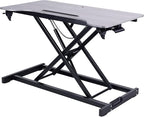 Rocelco Standing Desk Converter and Floor Mat - 31.5 Inch Sit Stand Up Dual Monitor Tabletop Riser with Tablet Mount, Height Adjustable Workstation - Deep Keyboard Tray - Gray (R VADRG-MAFM)