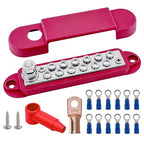 1/4" Stud Power Distribution Block Bus Bar with 12 x #8 Screws, Ampper 5.3" 12V 150A Marine BusBar Battery Distribution Block Kit W/Cover for Car Boat Solar (Red)