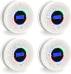 10-Year Battery Smoke and Carbon Monoxide Detector, 2-in-1 Smoke CO Alarm with Digital Display, Reliable Fire and CO Alarm for Home, Bedroom, Kitchen (4 Pack)