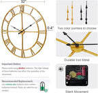 Ohweog Large Wall Clock for Living Room Decor – 32 Inch Silent Non-Ticking Modern Farmhouse Wall Clock, Oversized Decorative Metal Roman Numeral Clock