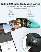 ZUMIMALL 4G LTE Cellular Solar Security Cameras Wireless Outdoor, 3MP No WiFi Cameras for Home Security, 360° Live View, 2K Color Night Vision, PIR Motion Sensor, 2 Way Talk, Built in SIM Card