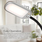 Brightech Litespan Slim LED Floor Reading Lamp with Adjustable Gooseneck for Living Rooms & Offices, Dimmable Standing Lamp for Bedroom - Silver