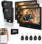 Wired Video Apartment Intercom System,Door Phone Kit,10 Inch Touch Monitor with 1080P HD Doorbell Camera,Supporting Motion Detecting 5 in 1 RFID Card Unlcking for Home Villa (2 Doorbell + 3 Monitor)