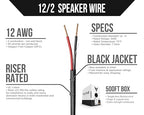 Voltive 12/2 Speaker Wire, Riser CL3R, Black, 500ft - 12AWG, 2 Conductors, Stranded Oxygen-Free Copper, UL Listed - V-1267-1
