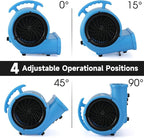 blessny 1/2 HP ETL Listed Carpet Dryer Fan, 2600 CFM Air Blower Mover for Home Drying, 15 Ft Long Cord Portable Floor Blower Fan with 3-Speeds Daisy Chain Function (Blue)