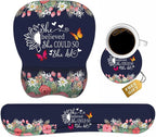 Mouse Pad Wrist Support and Keyboard Wrist Rest Set with Coasters, She Believed She Could So She Did Inspirational Quote with Non-Slip PU Base Ergonomic Mousepad for Computer Laptop Home Office