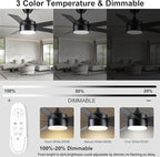 POCHFAN 52 inch Black Ceiling Fans with Lights and Remote Control, Noiseless Modern Ceiling Fan for Bedroom, Living Room, Dining Room, Dimmable 3CCT 6-Speed ETL Listed