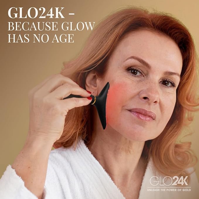 GLO24K Red Light Beauty Device for Face & Neck – 2-Pack, 3-in-1 Facial and Neck Massager with Triple LED & Vibration Technology