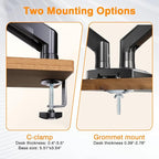 XEVKZO Dual Monitor Arms, Gas Spring Monitor Arms for 2 Monitors up to 34" Curved/Flat, 22lbs per Arm, VESA Mount 75x75 100x100mm, C-Clamp & Grommet Base, Adjustable Tilt/Swivel/Rotation