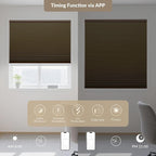 Boolegon No Drill Motorized Cellular Blinds with Remote Motorized Blackout Honeycomb Blinds for Indoor Windows Easy to Install Automatic Cellular Shades for Home,Blackout Dark Brown,Custom Size
