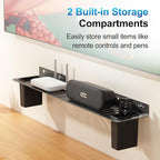 BYMECOST Heavy-Duty Steel Soundbar Mount Under TV with 2 Storage Boxes, Universal 88 Lbs Fit for Large Sound Bars, Sound Bar Wall Mount Bracket Stand Compatible with Samsung/JBL/LG, Complete Hardware