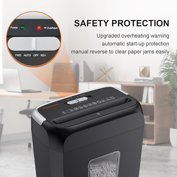Bonsaii Paper Shredder, 3.4 Gals Wastebasket, 5-6 Sheet Crosscut Shredder for Home Use