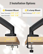 DreamAxis Single Monitor Mount, Gas Spring Monitor Arm for 17-32 Inch Computer Screens, Adjustable Monitors Stand for Desk, 75x75/100x100mm VESA Mount, with Clamp and Grommet Base, Holds 4.4-17.6lbs