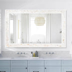 Tanmicoshomy 30 x 48 Inch White Bathroom Mirror, Natural Shell Framed Rectangular Mirrors for Bedroom, Living Room or Entryway, Wall Mounted Horizontal or Vertical Hanging