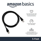 Amazon Basics RJ45 Cat 6 Ethernet Patch Cable, 1Gpbs Transfer Speed, Gold-Plated Connectors, 5 Foot - 10-Pack, Black
