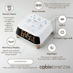 Brandstand CubieTime Zen | Alarm Clock Charger with White Noise and Sunrise Alarm | 2 USB-C Ports | 2 Tamper Resistant Outlets | Night Light