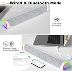 SOULION R30 Plus Bluetooth Computer Speakers, All-in-One Control Button with 6 Modes LED Lights PC Speaker, Wired USB Powered Surround Soundbar for Desktop Monitor Laptop White