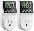 Techbee Indoor Digital Infinite Repeat Cycle Intermittent Outlet Timer Plug 24 Hour Programmable Timed Electrical Power Switch with Countdown Delay on Off Function for Lights and Appliances (2 Pack)