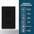 ThunderWay Matte Black Single Pole Decorator Light Switch with Screwless Wall Plate, 15 A 120/277 V, ON/Off Rocker Paddle Interrupter, Self-Grounding, Residential Grade,UL Listed (30 Pack)
