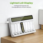 Rechargeable Battery Charger, 8 Bay AA AAA Smart Charger with LCD Display, Independent Slots for Ni-MH Ni-CD Batteries