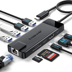 USB C Docking Station - 10 in 1 with Gigabit Ethernet, 4K HDMI, 4*USB A 3.0/2.0, 100w PD, USB-C 3.0, SD/TF USB Hub Multiport Adapter for MacBook Pro/Air