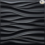 STICKGOO Black 3D Wall Panels, Wave Design Textured PVC Wall Panels, 19.7''x19.7'' Modern Accent Wall Panels for Interior Wall Decor Bedroom Office Living Room