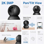 Tapo 2K Indoor Pan/Tilt Wired Security Camera - Works as a Baby Monitor & Pet Camera, Motion Detection, 2-Way Audio, Siren, Night Vision, No-Subscription Local Storage or Optional Cloud, C211 (2-Pack)