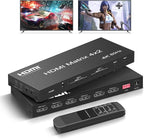FERRISA 4x2 HDMI Matrix, 4K@60Hz 4 in 2 Out HDMI Switch Splitter with IR Remote, HDMI Matrix Switch + Optical + 3.5mm Audio Output, Support HDMI2.0, HDCP2.2, Auto Downscaler, 3D, Audio Extractor