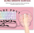 Gaming Mouse Pad, Large Desk Mat, Cute Desk Pad Protector, 4in1 XXL Mousepad + Keyboard Wrist Rest+Mouse Wrist Rest+Coaster Set with Ergonomic Desk Pad for Home Office Table Computer, Pink Pretty Bow