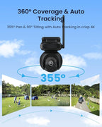 REOLINK Altas PT Ultra Black - 4K Solar Security Cameras Wireless Outdoor, 500 Days Battery Life, ColorX Night Vision, 360° Pan Tilt Auto Tracking, Dual-Band Wi-Fi 6 Cameras for Home Security