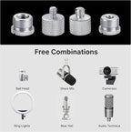 IXTECH Mic Stand Adapter Set - 8 Piece Metal Tripod Adapter Kit - 5/8 Female to 3/8 Male & 1/4 Female to 5/8 Male - ADP02A Silver