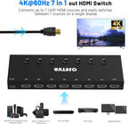 HDMI Switch 7 in 1 Out 4K@60Hz, 7 Port HDMI Switcher Selector Support HDR & HDCP 2.2 & Full 3D Compitable with Nintendo Switch,Xbox PS5/4,Fire Stick,Roku,Apple TV for Gaming & Home Entertainment