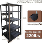 jvsufuik 5-Tier AV Media Stand with Wheels, Media Console Cabinet With Adjustable Shelves, Metal Audio Rack, Mobile Game Console Stand, Stereo Audio Cabinet For Record Player, Dvd, TV Box