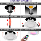 VANANCE 3" Smart Recessed Light 12Pack, Compatible with Alexa Google Home, WiFi & Bluetooth, RGBCW, 2700K~6500K CCT Selectable, Dimmeble, Multicolor, 3 Inch Remote Control Can-Killer LED Downlight