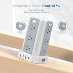 Power Strip Surge Protector, 10 Ft Extension Cord with 12 AC Multiple Outlets 4 USB (1 USB C), SMALLRT Power Tower Desktop Charging Station (White, 16.4 FT)