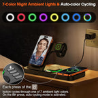 Dual Phone Magnetic Wireless Charging Station for Apple Devices/Apple Ecosystem,with Auto-Switch 7-Color Light & Clock, Compatible with iPhone 17/16/15, for iWatch 11/10/9 & AirPods Pro3（Black