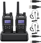 Ketelese T4 Walkie Talkies Long Range, IP67 Waterproof Dustproof Two Way Radio, Walkie Talkie Earpiece with Mic for Adult, USB, NOAA, VOX, Group Call, PTT(Black/ 2Pack)