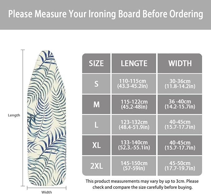 ZCFYGDX Easy Installation 14 x 45 Ironing Board Covers - Hawaiian Palm Leaf Print Elastic Edge & Nylon Buckle Straps Fasteners, Suitable for Most Iron Board, Stain Resistant Protective Cover