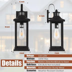 Roravilila 1-Pack 18 Inch Motion Sensor Front Porch Light IP65 Waterproof, Large Black Dusk to Dawn Outdoor Wall Lighting for House Exterior Light Fixture Clear Glass Garage Coach Light, E26 Bulb Base
