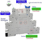 Electromagnetic Relay 5VDC SPDT 6Amp, Power Relays with LED Indicator, Socket Base, DIN Rail, Ultra Thin 6.2mm, UL Certification